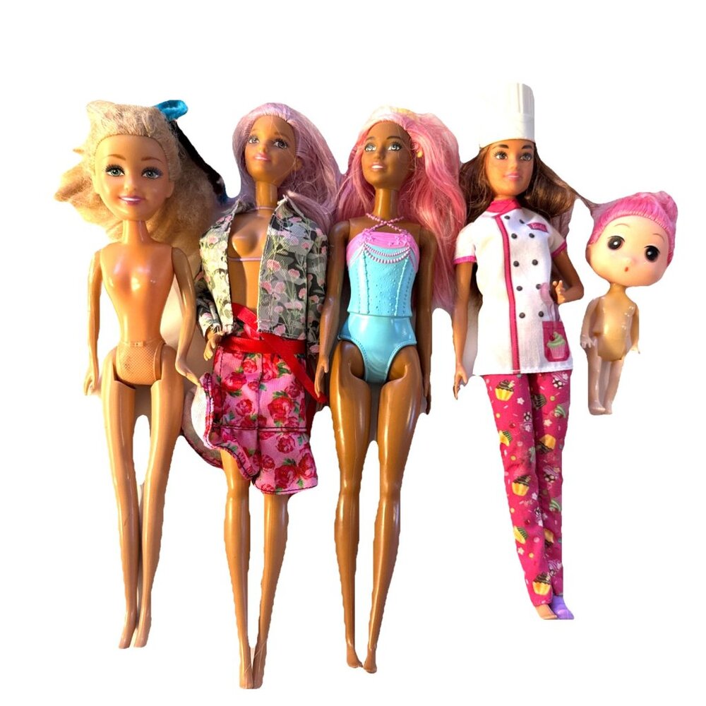 5 Lot Barbie & Others dolls Mattel Mixed Chef Painted Clothes Stacey Purple Pink